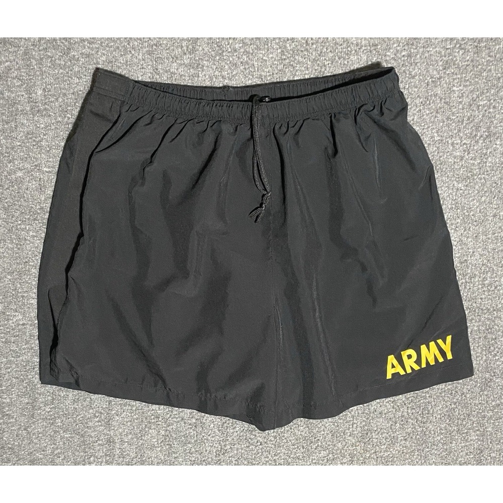 US Army Adult Mens Athletic Shorts Medium Black Yellow Logo Uniform Size L